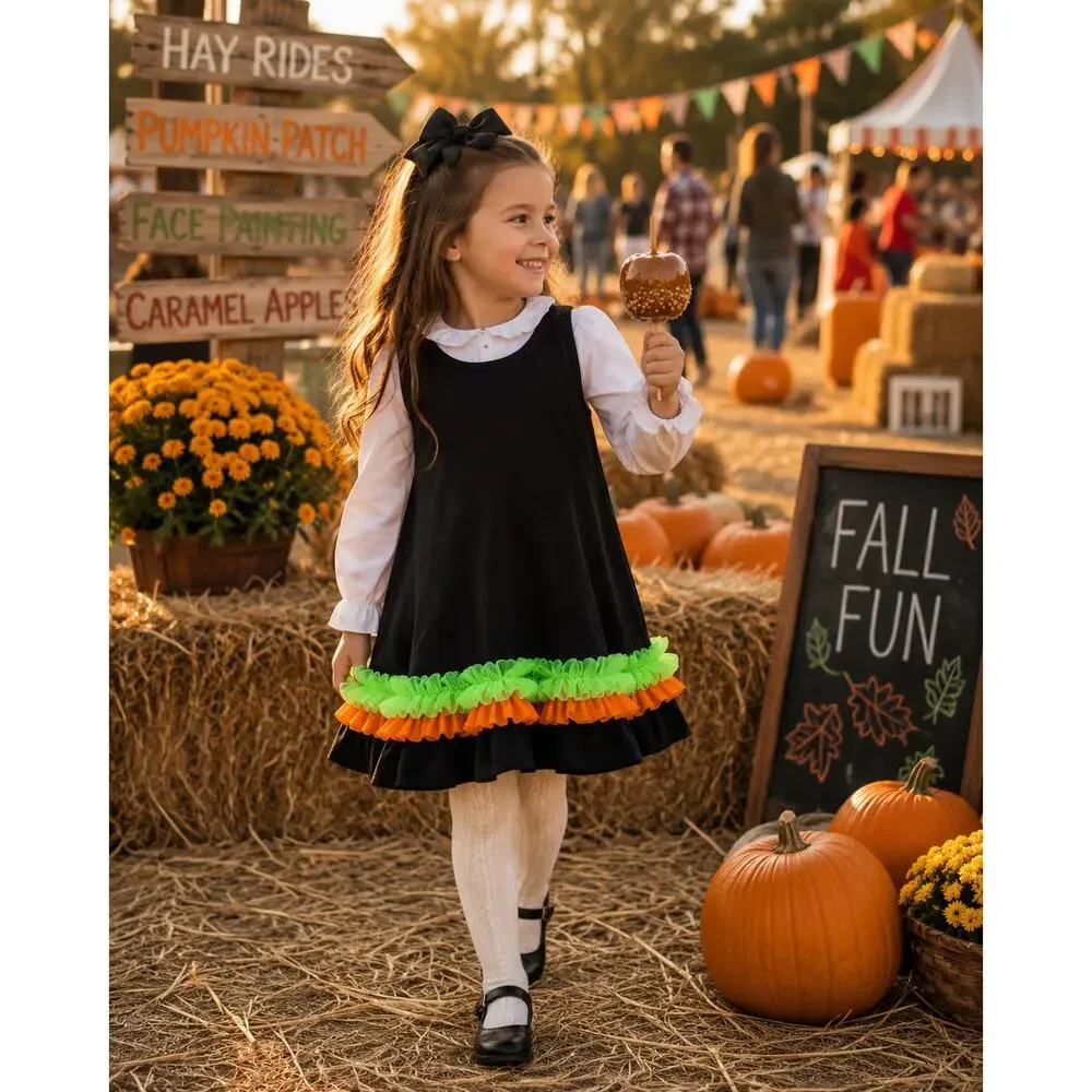 Monag Girls 4 Dress Cotton Boutique Black Colorful Tutu Trim Sleeveless Design